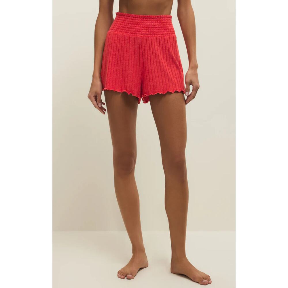 Z Supply Dawn Smocked Silky Rib Short Crimson Crush NWT VARIOUS SIZES - Picture 2 of 4